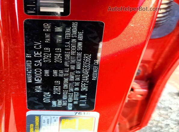 3KPF24AD4RE835682 2024 KIA FORTE Красный Вид подкапотного пространства
