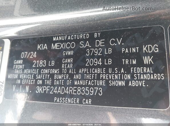 3KPF24AD4RE835973 2024 KIA FORTE Gray ძრავის განყოფილების ხედი