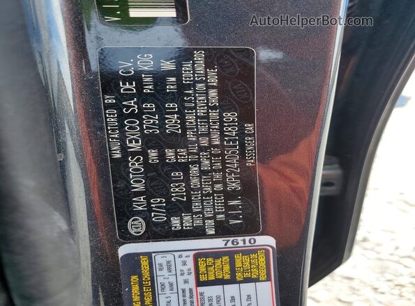 3KPF24AD5LE148198 2020 KIA FORTE Gray Widok komory silnika