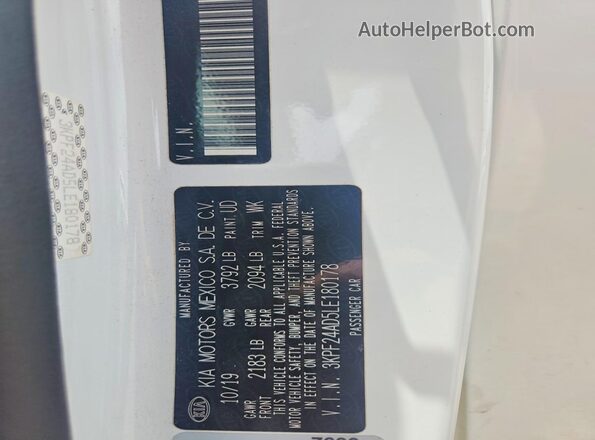 3KPF24AD5LE180178 2020 KIA FORTE White Вид підкапотного простору