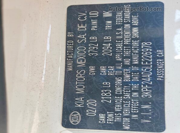 3KPF24AD5LE226978 2020 KIA FORTE White Вид підкапотного простору