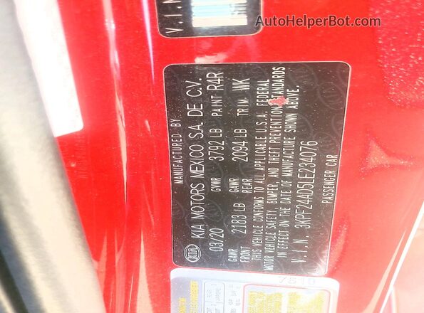 3KPF24AD5LE234076 2020 KIA FORTE Красный Вид подкапотного пространства