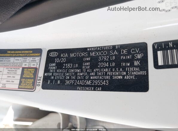 3KPF24AD5ME295543 2021 KIA FORTE White Вид підкапотного простору