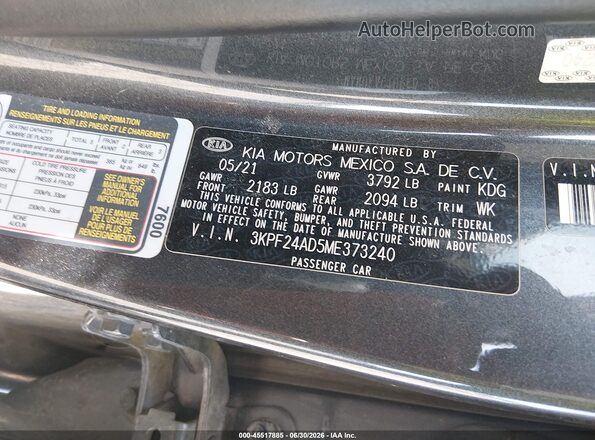 3KPF24AD5ME373240 2021 KIA FORTE Серый Вид подкапотного пространства