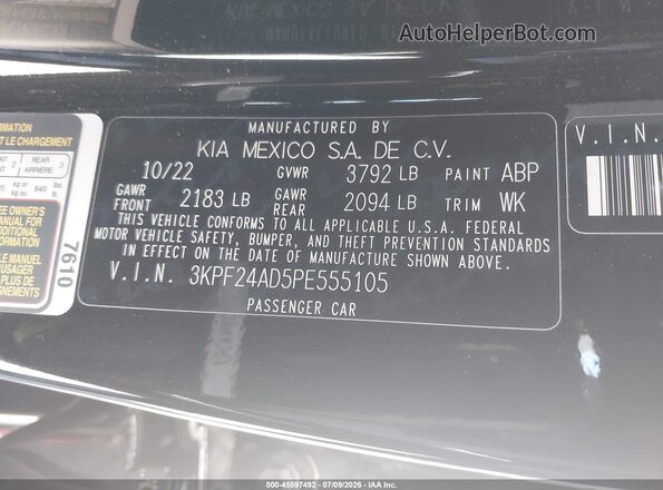3KPF24AD5PE555105 2023 KIA FORTE Black ძრავის განყოფილების ხედი