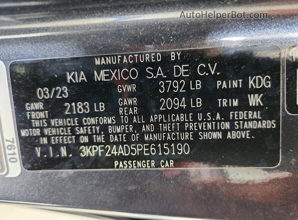3KPF24AD5PE615190 2023 KIA FORTE Gray ძრავის განყოფილების ხედი