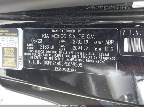 3KPF24AD5PE658508 2023 KIA FORTE Black Вид підкапотного простору