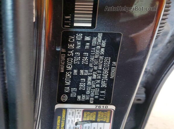 3KPF24AD6KE103253 2019 KIA FORTE Charcoal Engine compartment view