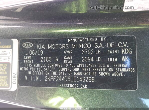 3KPF24AD6LE146296 2020 KIA FORTE Blue Вид підкапотного простору