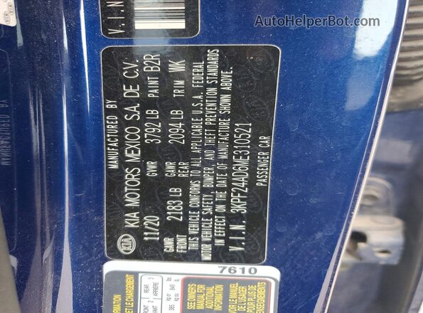 3KPF24AD6ME310521 2021 KIA FORTE Blue ძრავის განყოფილების ხედი