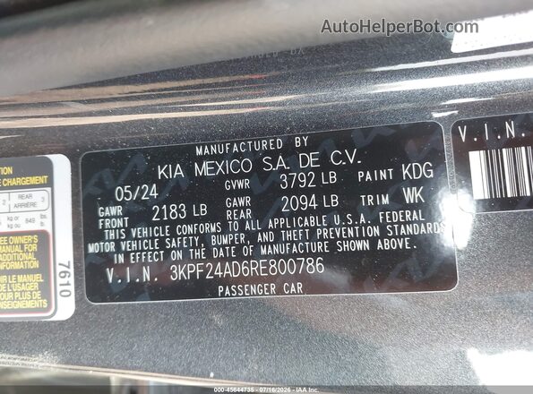 3KPF24AD6RE800786 2024 KIA FORTE Gray Vista del compartimento del motor