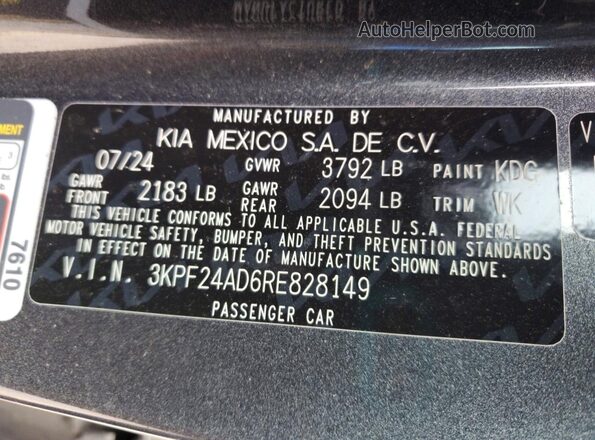 3KPF24AD6RE828149 2024 KIA FORTE Серый Вид подкапотного пространства