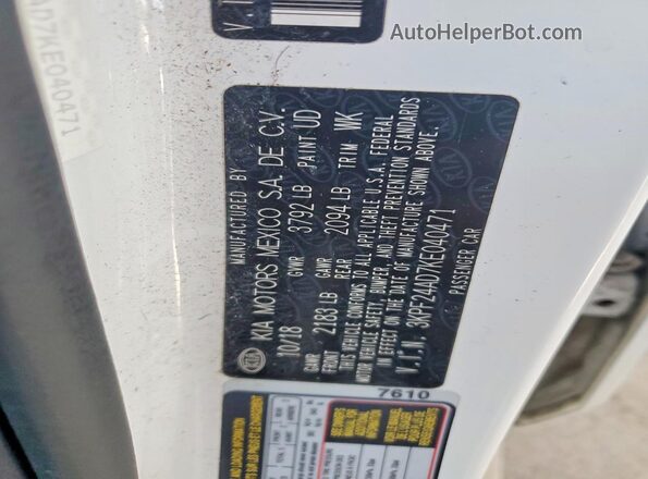 3KPF24AD7KE040471 2019 KIA FORTE White Вид підкапотного простору