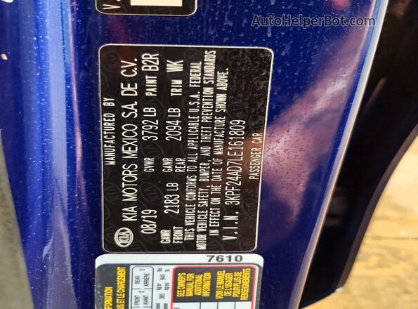 3KPF24AD7LE161809 2020 KIA FORTE Blue Вид підкапотного простору