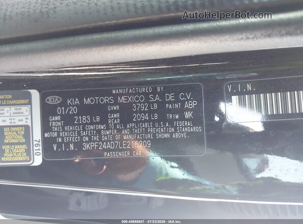 3KPF24AD7LE216209 2020 KIA FORTE Black Engine compartment view