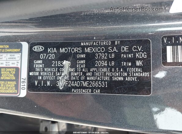 3KPF24AD7ME266531 2021 KIA FORTE Gray ძრავის განყოფილების ხედი