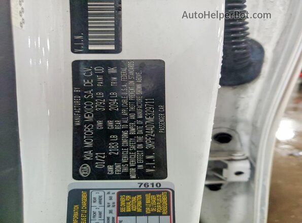 3KPF24AD7ME329711 2021 KIA FORTE Белый Вид наклейки с VIN-кодом