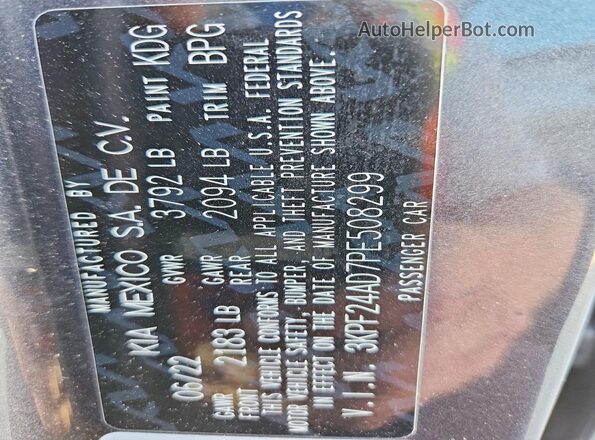 3KPF24AD7PE508299 2023 KIA FORTE Серый Вид наклейки с VIN-кодом
