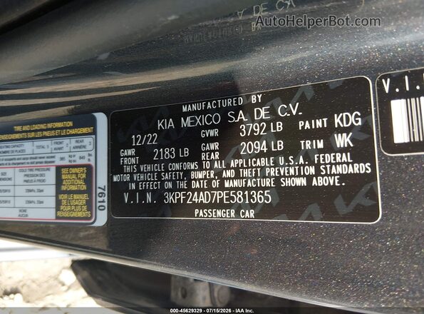 3KPF24AD7PE581365 2023 KIA FORTE Gray Engine compartment view