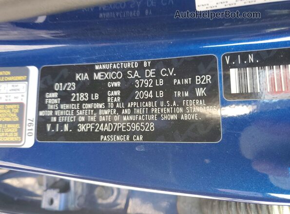 3KPF24AD7PE596528 2023 KIA FORTE Blue Շարժիչի բաժամունքի տեսք