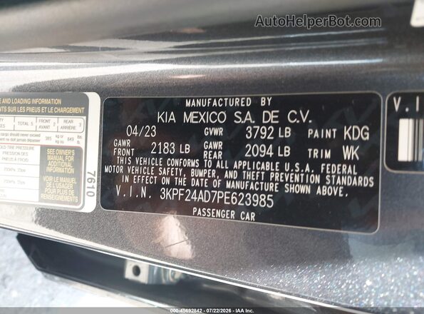 3KPF24AD7PE623985 2023 KIA FORTE Gray Շարժիչի բաժամունքի տեսք