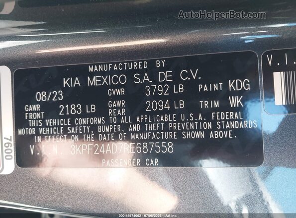 3KPF24AD7RE687558 2024 KIA FORTE Gray Vista del compartimento del motor