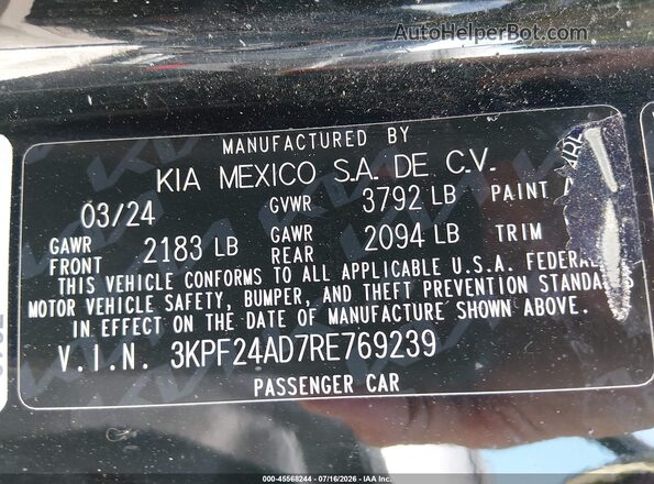 3KPF24AD7RE769239 2024 KIA FORTE Black Շարժիչի բաժամունքի տեսք