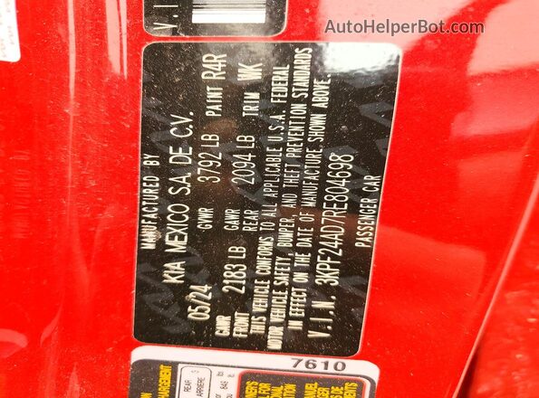 3KPF24AD7RE804698 2024 KIA FORTE Red Widok komory silnika