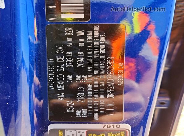 3KPF24AD7RE809853 2024 KIA FORTE Blue Engine compartment view