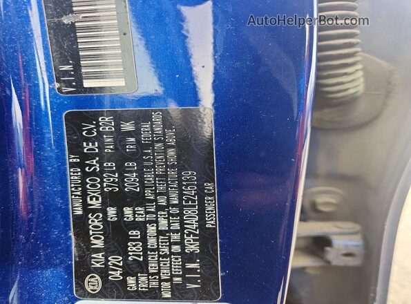 3KPF24AD8LE246139 2020 KIA FORTE Синий Вид наклейки с VIN-кодом