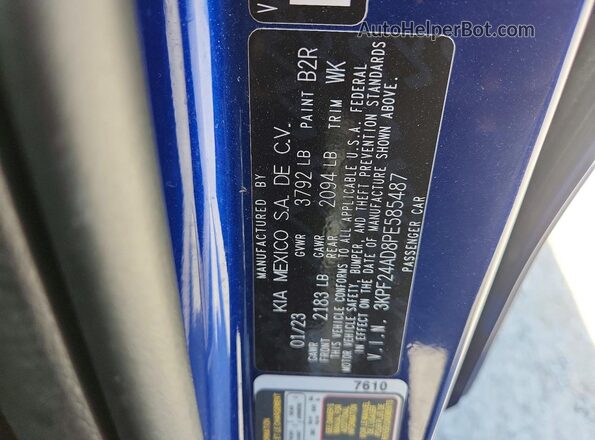 3KPF24AD8PE585487 2023 KIA FORTE Blue ძრავის განყოფილების ხედი