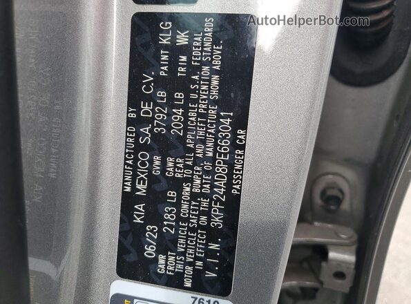 3KPF24AD8PE663041 2023 KIA FORTE Gray Vista del compartimento del motor