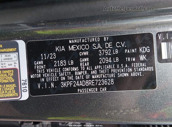 3KPF24AD8RE723628 2024 KIA FORTE Gray Շարժիչի բաժամունքի տեսք