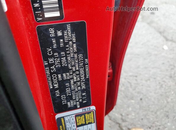 3KPF24AD8RE741109 2024 KIA FORTE Red Вид наклейки з VIN-кодом