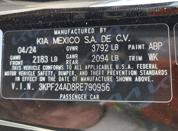 3KPF24AD8RE790956 2024 KIA FORTE Black VIN կոդի պիտակի տեսք