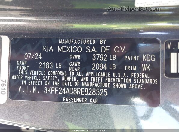 3KPF24AD8RE828525 2024 KIA FORTE Серый Вид подкапотного пространства