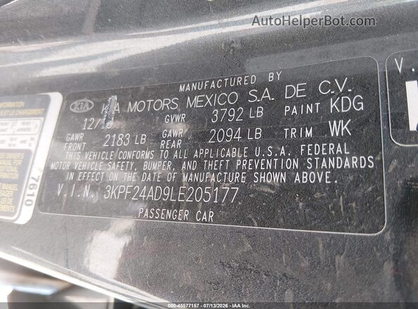 3KPF24AD9LE205177 2020 KIA FORTE Gray Вид підкапотного простору