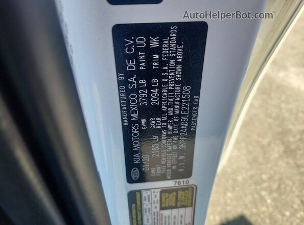 3KPF24AD9LE221508 2020 KIA FORTE White ძრავის განყოფილების ხედი