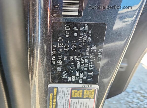3KPF24AD9NE462164 2022 KIA FORTE Gray Widok komory silnika