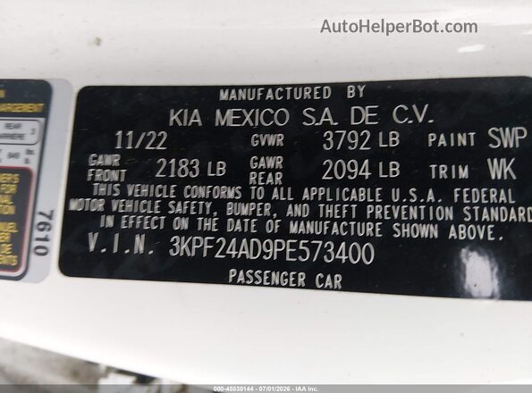 3KPF24AD9PE573400 2023 KIA FORTE White ძრავის განყოფილების ხედი