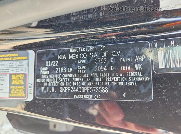 3KPF24AD9PE573588 2023 KIA FORTE Black VIN კოდის სტიკერის ხედი