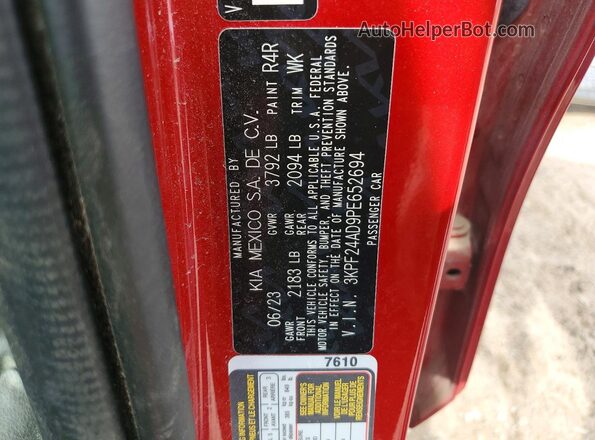 3KPF24AD9PE652694 2023 KIA FORTE Red Вид наклейки з VIN-кодом