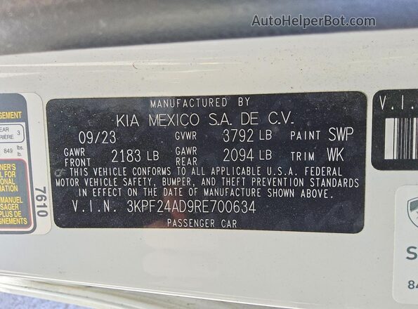 3KPF24AD9RE700634 2024 KIA FORTE Белый Вид подкапотного пространства