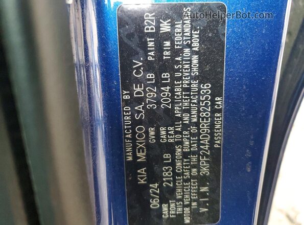 3KPF24AD9RE825536 2024 KIA FORTE Синий Вид подкапотного пространства