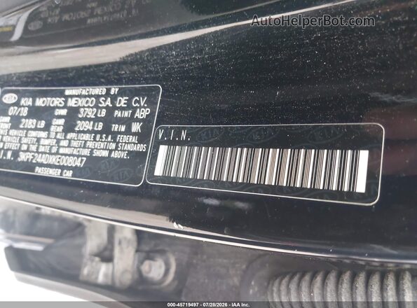 3KPF24ADXKE008047 2019 KIA FORTE Black Vista del compartimento del motor