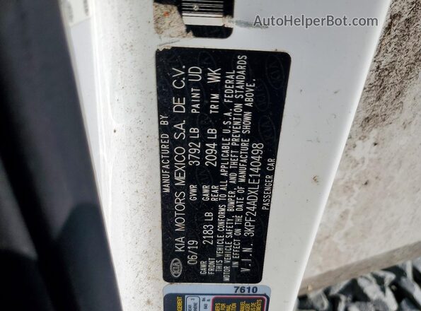 3KPF24ADXLE140498 2020 KIA FORTE White Շարժիչի բաժամունքի տեսք