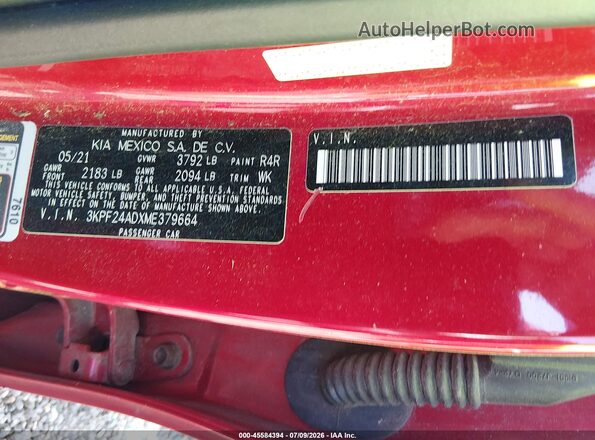 3KPF24ADXME379664 2021 KIA FORTE Red Widok komory silnika