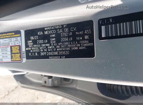 3KPF24ADXME389630 2021 KIA FORTE Silver Widok komory silnika