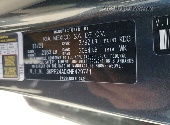 3KPF24ADXNE429741 2022 KIA FORTE Серый Вид подкапотного пространства
