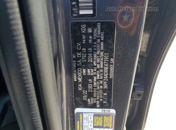 3KPF24ADXNE471911 2022 KIA FORTE Gray Вид підкапотного простору